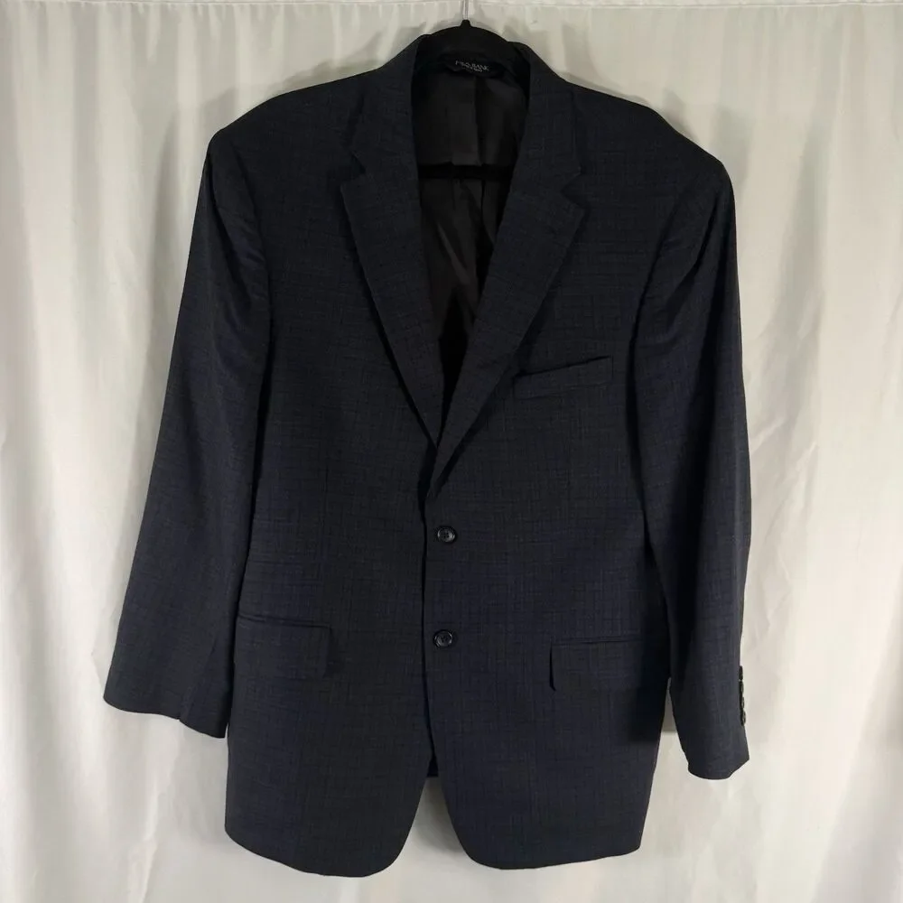Jos A Bank Silk Wool Blazer Men's 44R Blue Plaid 2 Button Front Tailored Fit